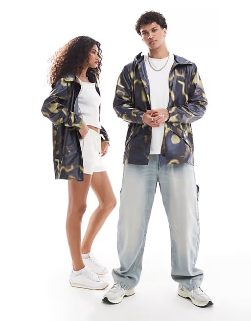 Rains 12010 waterproof short jacket in abstract print